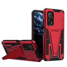 Silikon Hülle Handyhülle und Kunststoff Schutzhülle Hartschalen Tasche mit Ständer MQ1 für Xiaomi Mi 10T Pro 5G Rot