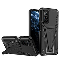 Silikon Hülle Handyhülle und Kunststoff Schutzhülle Hartschalen Tasche mit Ständer MQ1 für Xiaomi Mi 10T Pro 5G Schwarz