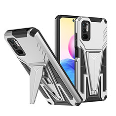 Silikon Hülle Handyhülle und Kunststoff Schutzhülle Hartschalen Tasche mit Ständer MQ1 für Xiaomi POCO M3 Pro 5G Silber