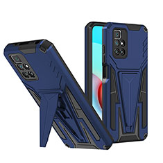 Silikon Hülle Handyhülle und Kunststoff Schutzhülle Hartschalen Tasche mit Ständer MQ1 für Xiaomi Redmi 10 (2022) Blau