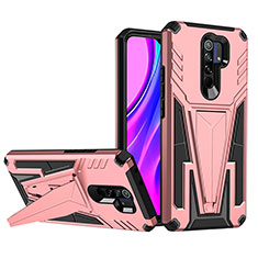 Silikon Hülle Handyhülle und Kunststoff Schutzhülle Hartschalen Tasche mit Ständer MQ1 für Xiaomi Redmi 9 Prime India Rosegold