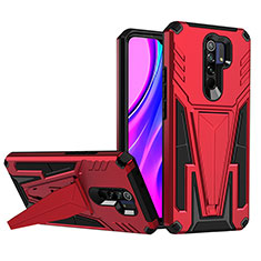 Silikon Hülle Handyhülle und Kunststoff Schutzhülle Hartschalen Tasche mit Ständer MQ1 für Xiaomi Redmi 9 Prime India Rot