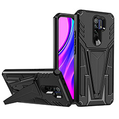 Silikon Hülle Handyhülle und Kunststoff Schutzhülle Hartschalen Tasche mit Ständer MQ1 für Xiaomi Redmi 9 Prime India Schwarz