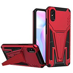 Silikon Hülle Handyhülle und Kunststoff Schutzhülle Hartschalen Tasche mit Ständer MQ1 für Xiaomi Redmi 9A Rot