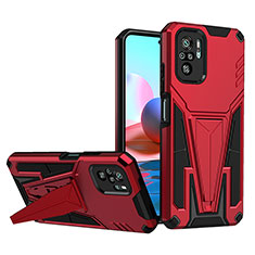 Silikon Hülle Handyhülle und Kunststoff Schutzhülle Hartschalen Tasche mit Ständer MQ1 für Xiaomi Redmi Note 10 4G Rot