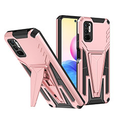 Silikon Hülle Handyhülle und Kunststoff Schutzhülle Hartschalen Tasche mit Ständer MQ1 für Xiaomi Redmi Note 10 5G Rosegold