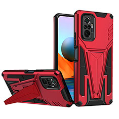 Silikon Hülle Handyhülle und Kunststoff Schutzhülle Hartschalen Tasche mit Ständer MQ1 für Xiaomi Redmi Note 10 Pro 4G Rot