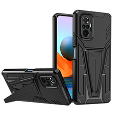 Silikon Hülle Handyhülle und Kunststoff Schutzhülle Hartschalen Tasche mit Ständer MQ1 für Xiaomi Redmi Note 10 Pro 4G Schwarz