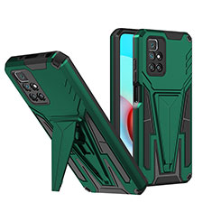Silikon Hülle Handyhülle und Kunststoff Schutzhülle Hartschalen Tasche mit Ständer MQ1 für Xiaomi Redmi Note 11 4G (2021) Grün