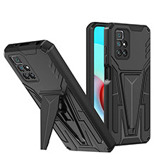 Silikon Hülle Handyhülle und Kunststoff Schutzhülle Hartschalen Tasche mit Ständer MQ1 für Xiaomi Redmi Note 11 4G (2021) Schwarz
