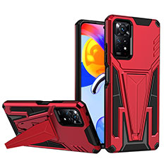 Silikon Hülle Handyhülle und Kunststoff Schutzhülle Hartschalen Tasche mit Ständer MQ1 für Xiaomi Redmi Note 11 Pro 5G Rot