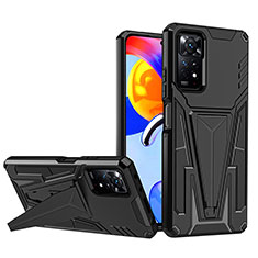 Silikon Hülle Handyhülle und Kunststoff Schutzhülle Hartschalen Tasche mit Ständer MQ1 für Xiaomi Redmi Note 11 Pro 5G Schwarz