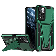 Silikon Hülle Handyhülle und Kunststoff Schutzhülle Hartschalen Tasche mit Ständer MQ1 für Xiaomi Redmi Note 11 Pro+ Plus 5G Grün