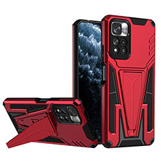 Silikon Hülle Handyhülle und Kunststoff Schutzhülle Hartschalen Tasche mit Ständer MQ1 für Xiaomi Redmi Note 11 Pro+ Plus 5G Rot