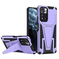 Silikon Hülle Handyhülle und Kunststoff Schutzhülle Hartschalen Tasche mit Ständer MQ1 für Xiaomi Redmi Note 11 Pro+ Plus 5G Violett