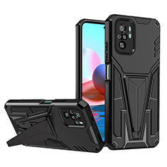 Silikon Hülle Handyhülle und Kunststoff Schutzhülle Hartschalen Tasche mit Ständer MQ1 für Xiaomi Redmi Note 11 SE India 4G Schwarz