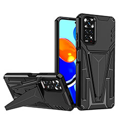 Silikon Hülle Handyhülle und Kunststoff Schutzhülle Hartschalen Tasche mit Ständer MQ1 für Xiaomi Redmi Note 11S 4G Schwarz