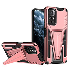 Silikon Hülle Handyhülle und Kunststoff Schutzhülle Hartschalen Tasche mit Ständer MQ1 für Xiaomi Redmi Note 11S 5G Rosegold