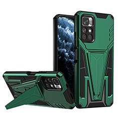 Silikon Hülle Handyhülle und Kunststoff Schutzhülle Hartschalen Tasche mit Ständer MQ1 für Xiaomi Redmi Note 11T 5G Grün