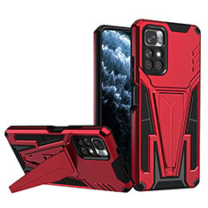 Silikon Hülle Handyhülle und Kunststoff Schutzhülle Hartschalen Tasche mit Ständer MQ1 für Xiaomi Redmi Note 11T 5G Rot