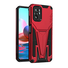 Silikon Hülle Handyhülle und Kunststoff Schutzhülle Hartschalen Tasche mit Ständer MQ2 für Xiaomi Redmi Note 10 4G Rot