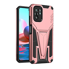 Silikon Hülle Handyhülle und Kunststoff Schutzhülle Hartschalen Tasche mit Ständer MQ2 für Xiaomi Redmi Note 10S 4G Rosegold