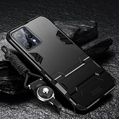Silikon Hülle Handyhülle und Kunststoff Schutzhülle Hartschalen Tasche mit Ständer R01 für Realme 9 Pro+ Plus 5G Schwarz