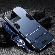 Silikon Hülle Handyhülle und Kunststoff Schutzhülle Hartschalen Tasche mit Ständer R01 für Vivo iQOO Neo6 SE 5G Blau