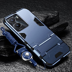 Silikon Hülle Handyhülle und Kunststoff Schutzhülle Hartschalen Tasche mit Ständer R01 für Vivo iQOO Z7x 5G Blau