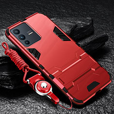 Silikon Hülle Handyhülle und Kunststoff Schutzhülle Hartschalen Tasche mit Ständer R01 für Vivo V23 Pro 5G Rot