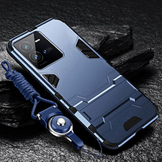 Silikon Hülle Handyhülle und Kunststoff Schutzhülle Hartschalen Tasche mit Ständer R01 für Vivo V25 5G Blau