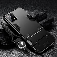 Silikon Hülle Handyhülle und Kunststoff Schutzhülle Hartschalen Tasche mit Ständer R01 für Vivo Y31s 5G Schwarz