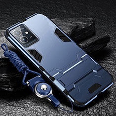 Silikon Hülle Handyhülle und Kunststoff Schutzhülle Hartschalen Tasche mit Ständer R01 für Vivo Y55s 5G Blau