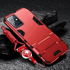 Silikon Hülle Handyhülle und Kunststoff Schutzhülle Hartschalen Tasche mit Ständer R01 für Vivo Y55s 5G Rot