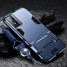 Silikon Hülle Handyhülle und Kunststoff Schutzhülle Hartschalen Tasche mit Ständer R01 für Vivo Y76s 5G Blau