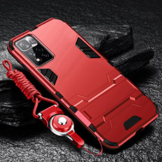 Silikon Hülle Handyhülle und Kunststoff Schutzhülle Hartschalen Tasche mit Ständer R01 für Xiaomi Mi 11i 5G (2022) Rot