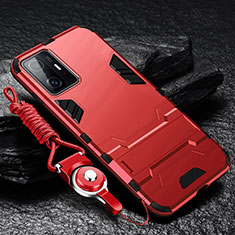 Silikon Hülle Handyhülle und Kunststoff Schutzhülle Hartschalen Tasche mit Ständer R01 für Xiaomi Mi 11T Pro 5G Rot