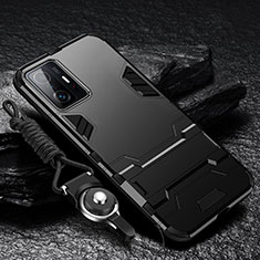 Silikon Hülle Handyhülle und Kunststoff Schutzhülle Hartschalen Tasche mit Ständer R01 für Xiaomi Mi 11T Pro 5G Schwarz