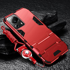 Silikon Hülle Handyhülle und Kunststoff Schutzhülle Hartschalen Tasche mit Ständer R01 für Xiaomi Mi 12 Lite NE 5G Rot