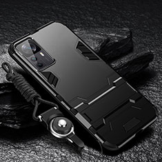 Silikon Hülle Handyhülle und Kunststoff Schutzhülle Hartschalen Tasche mit Ständer R01 für Xiaomi Mi 12T 5G Schwarz