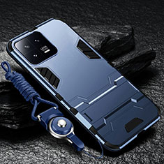 Silikon Hülle Handyhülle und Kunststoff Schutzhülle Hartschalen Tasche mit Ständer R01 für Xiaomi Mi 13 5G Blau