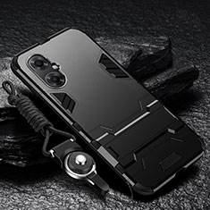 Silikon Hülle Handyhülle und Kunststoff Schutzhülle Hartschalen Tasche mit Ständer R01 für Xiaomi Poco M4 5G Schwarz