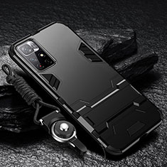 Silikon Hülle Handyhülle und Kunststoff Schutzhülle Hartschalen Tasche mit Ständer R01 für Xiaomi Poco M4 Pro 5G Schwarz