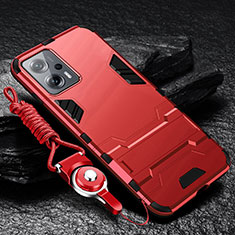 Silikon Hülle Handyhülle und Kunststoff Schutzhülle Hartschalen Tasche mit Ständer R01 für Xiaomi Poco X4 GT 5G Rot