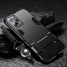 Silikon Hülle Handyhülle und Kunststoff Schutzhülle Hartschalen Tasche mit Ständer R01 für Xiaomi Poco X4 GT 5G Schwarz