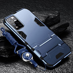 Silikon Hülle Handyhülle und Kunststoff Schutzhülle Hartschalen Tasche mit Ständer R01 für Xiaomi Poco X4 NFC Blau