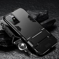 Silikon Hülle Handyhülle und Kunststoff Schutzhülle Hartschalen Tasche mit Ständer R01 für Xiaomi Redmi 10 (2022) Schwarz