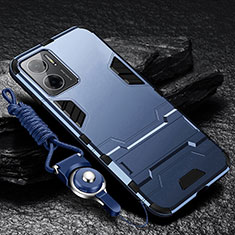 Silikon Hülle Handyhülle und Kunststoff Schutzhülle Hartschalen Tasche mit Ständer R01 für Xiaomi Redmi 10 5G Blau