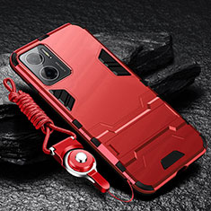 Silikon Hülle Handyhülle und Kunststoff Schutzhülle Hartschalen Tasche mit Ständer R01 für Xiaomi Redmi 10 5G Rot