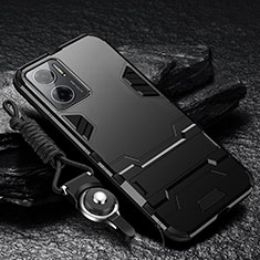 Silikon Hülle Handyhülle und Kunststoff Schutzhülle Hartschalen Tasche mit Ständer R01 für Xiaomi Redmi 10 Prime Plus 5G Schwarz